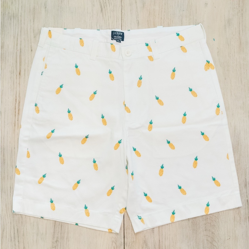 J. Crew White Shorts with Yellow Pineapple Pattern